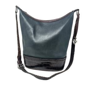 Brighton Bucket Bag Vintage Large Crossbody Pebbled Leather Black‎ Brown